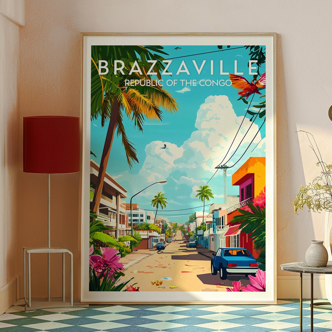 Brazzaville Republic of the Congo Tropical Street Palms Travel Poster - Image 2
