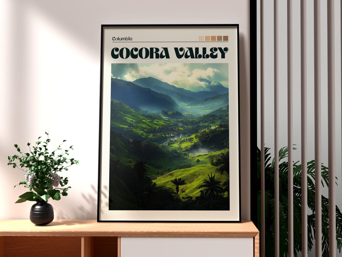 Cocora Valley Poster Art Colombia Travel Print Wall Backpacking South America