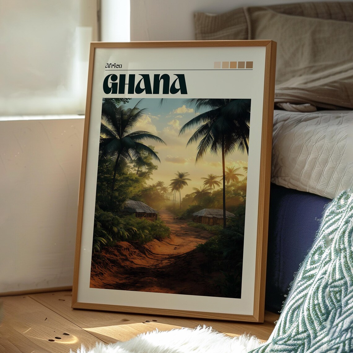 Ghana Africa Palm Trees Village Road Golden Light Travel Poster - Image 3