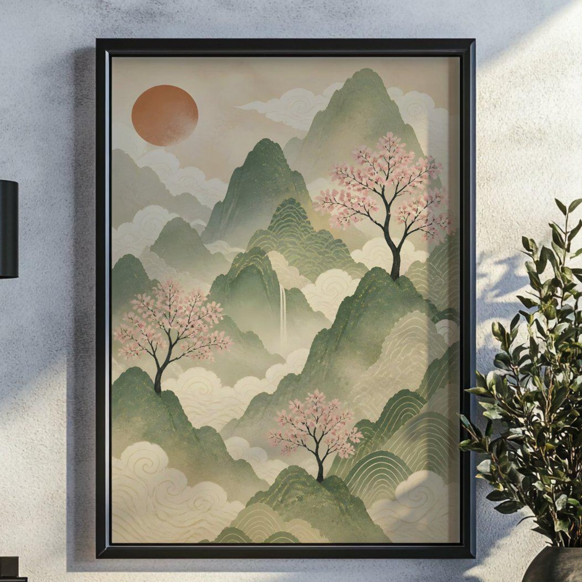 Japanese Cherry Blossom Mountain Poster Print