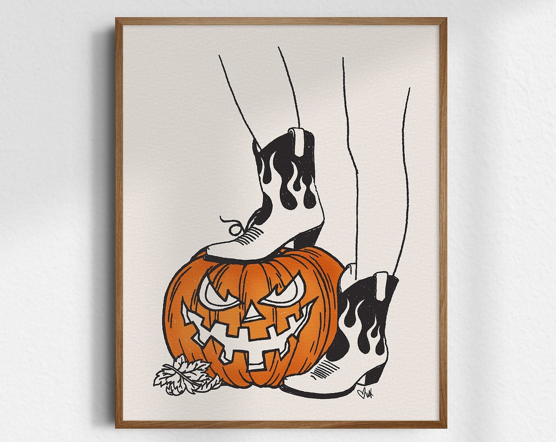 Light My Fire 8x10 Halloween Art Jackolantern Print Spooky Cowgirl Gicle Fine Decor Western Unframed