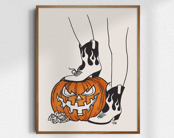 Light My Fire 8x10 Halloween Art Jackolantern Print Spooky Cowgirl Gicle Fine Decor Western Unframed