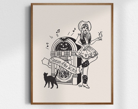 Season Of The Witch 8x10 Halloween Art Print Western Cowgirl Gicle Fine Vintage Unframed