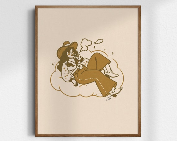 High In The Clouds Gicle Fine Art Print Retro Cowgirl Vintage Wall Western Decor Unframed