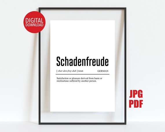 Schadenfreude Dictionary Definition Print German Saying Austrian Travel Poster Typography Wall Art German Language
