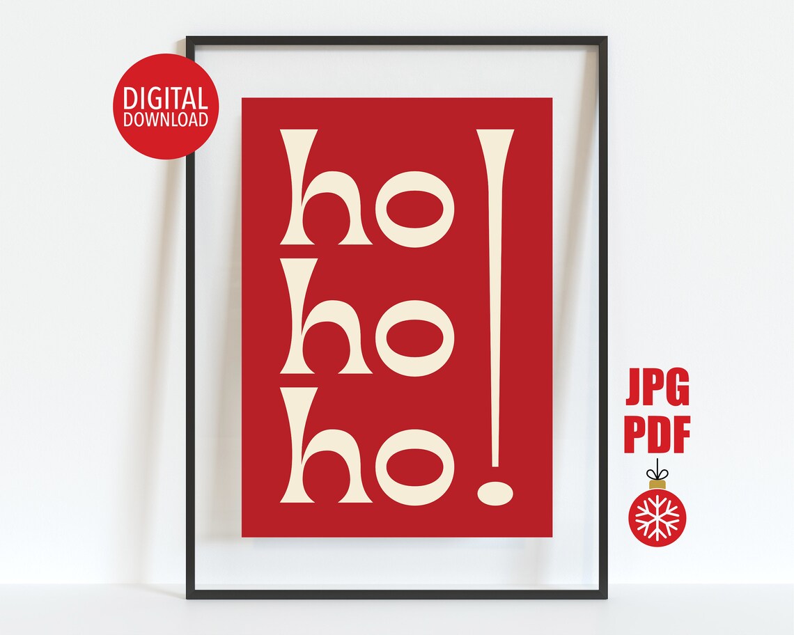 Ho Ho Ho Red Cream Typography Bold Retro Christmas Holiday Poster