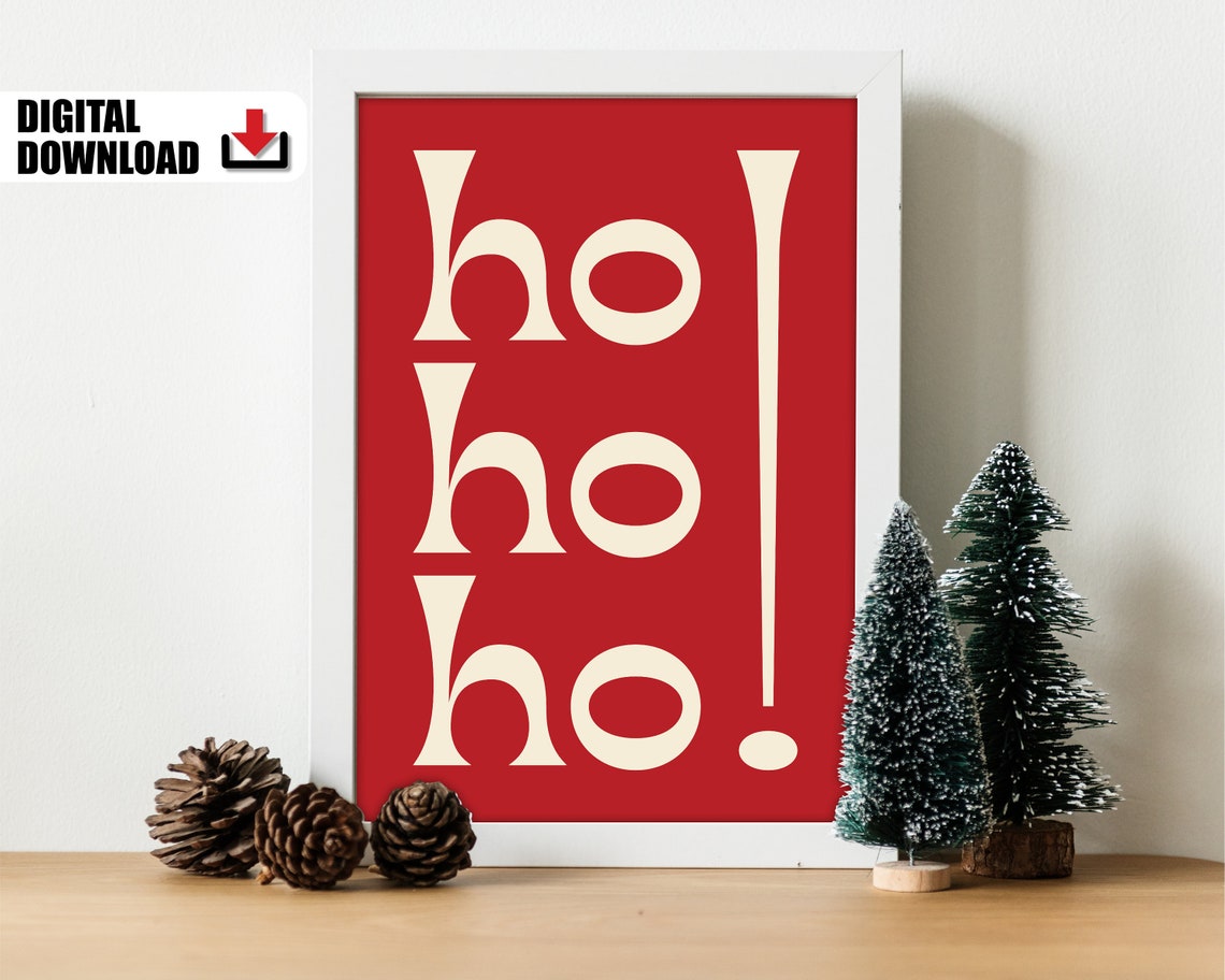 Ho Ho Ho Red Cream Typography Bold Retro Christmas Holiday Poster - Image 2