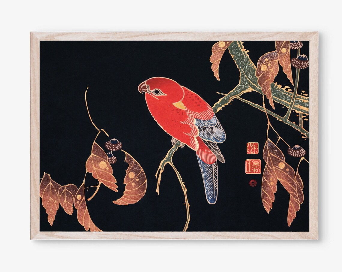 Ito Jakuchu Red Parrot On Autumn Branch Japanese Edo Painting Poster