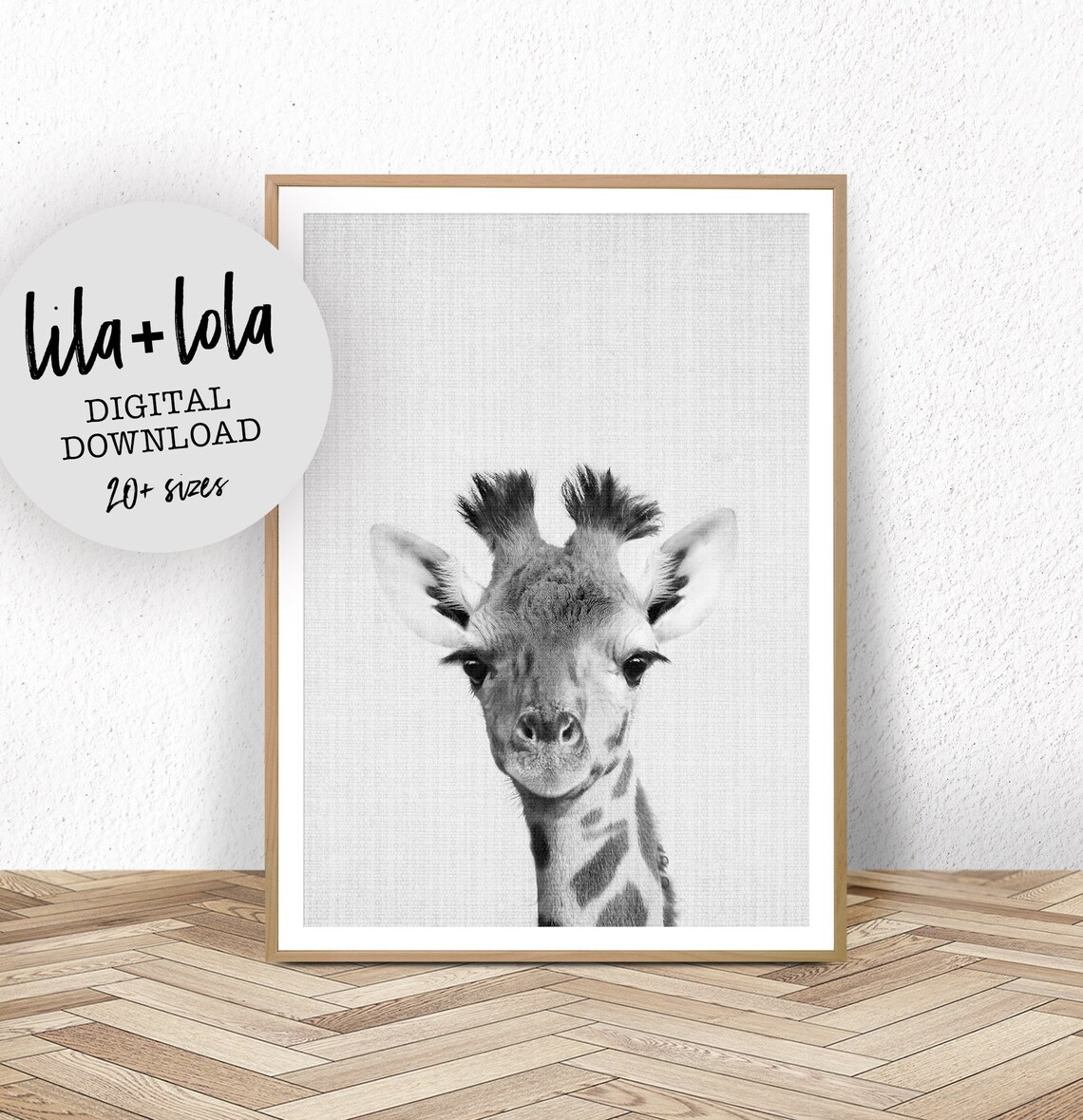 Giraffe Nursery Art Print, Black And White Baby Animal