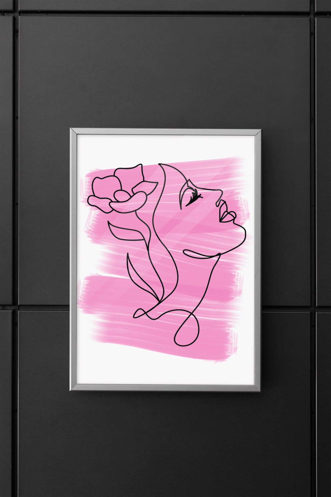 Pink Watercolor Woman Face Line Art Floral Blush Wall Poster - Image 3