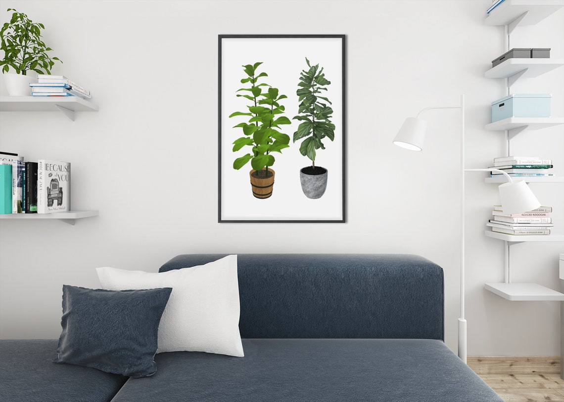 House Plant Art Two Potted Plants Watercolor Botanical Leaf Poster - Image 4