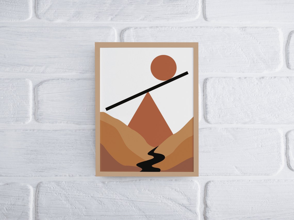 Boho Desert Landscape Geometric Sun Mountain Minimalist Art Poster - Image 7