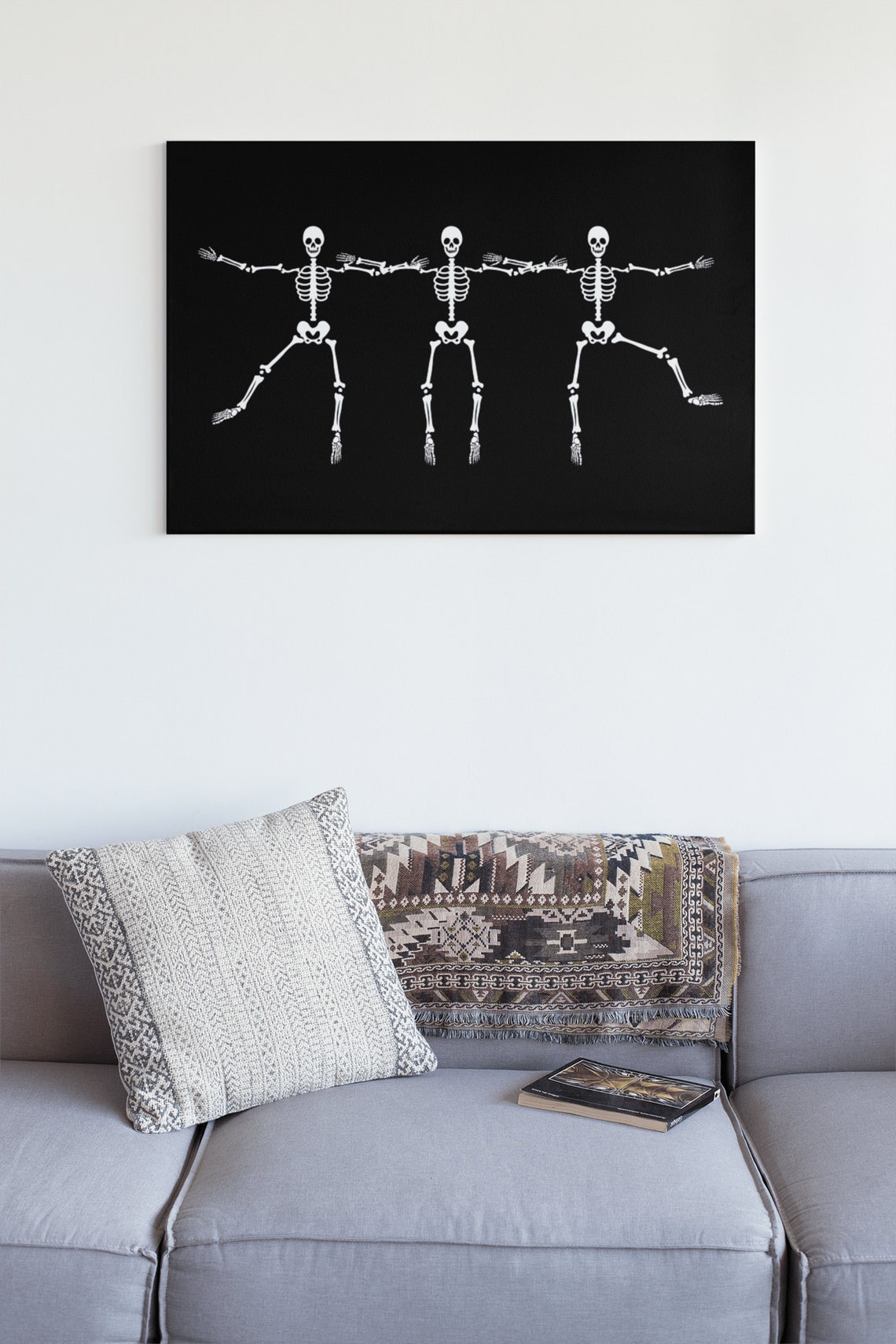 Dancing Skeletons Halloween Spooky Black White Fun Goth Poster - Image 4
