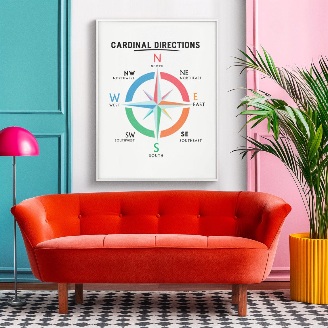 Compass Cardinal Directions Educational Navigation Chart Poster