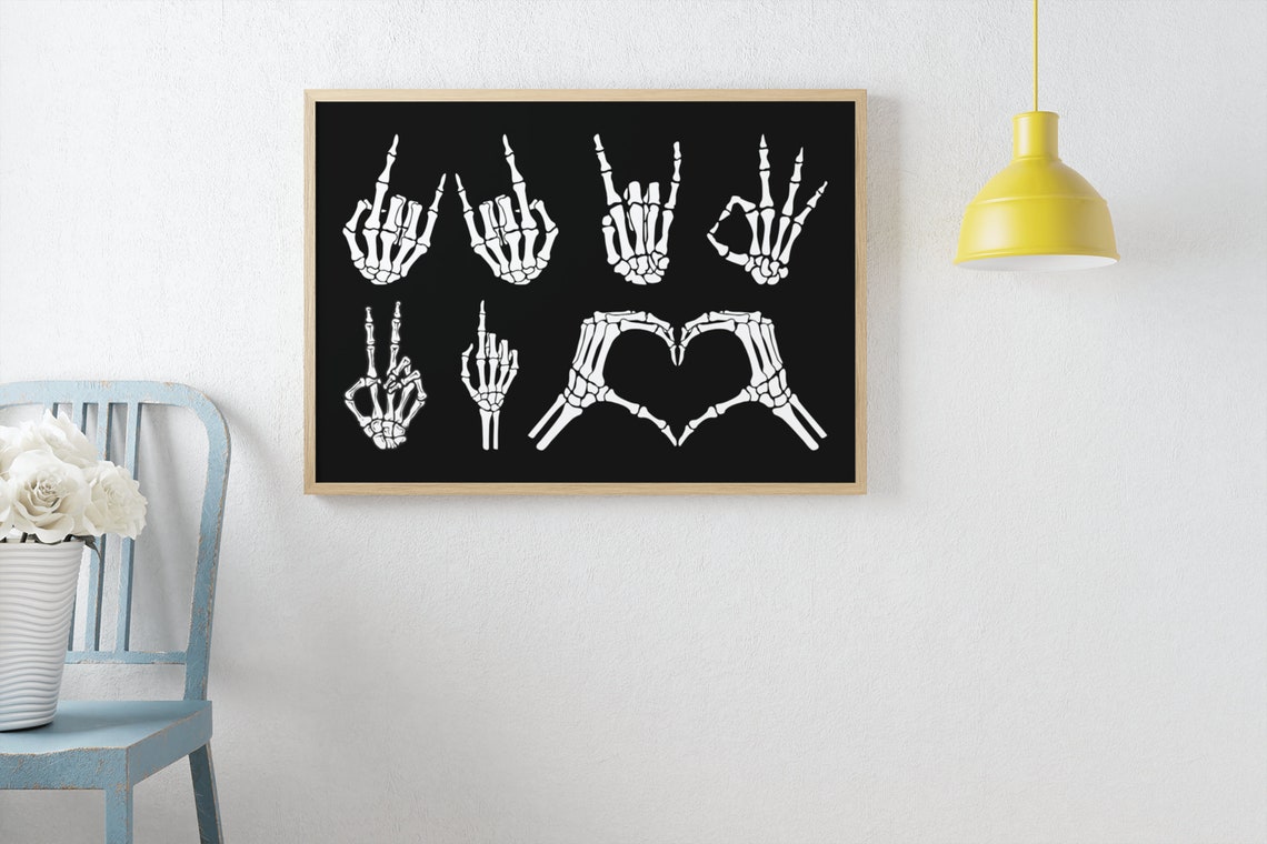 Skeleton Hands Making Hand Signs Black Funny Anatomy Wall Poster - Image 5