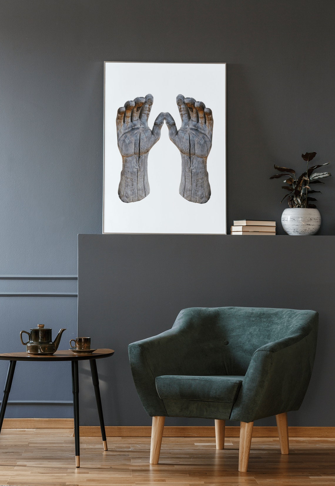 Carved Wood Hands Sculpture Rustic Gray Minimalist Wall Poster - Image 4