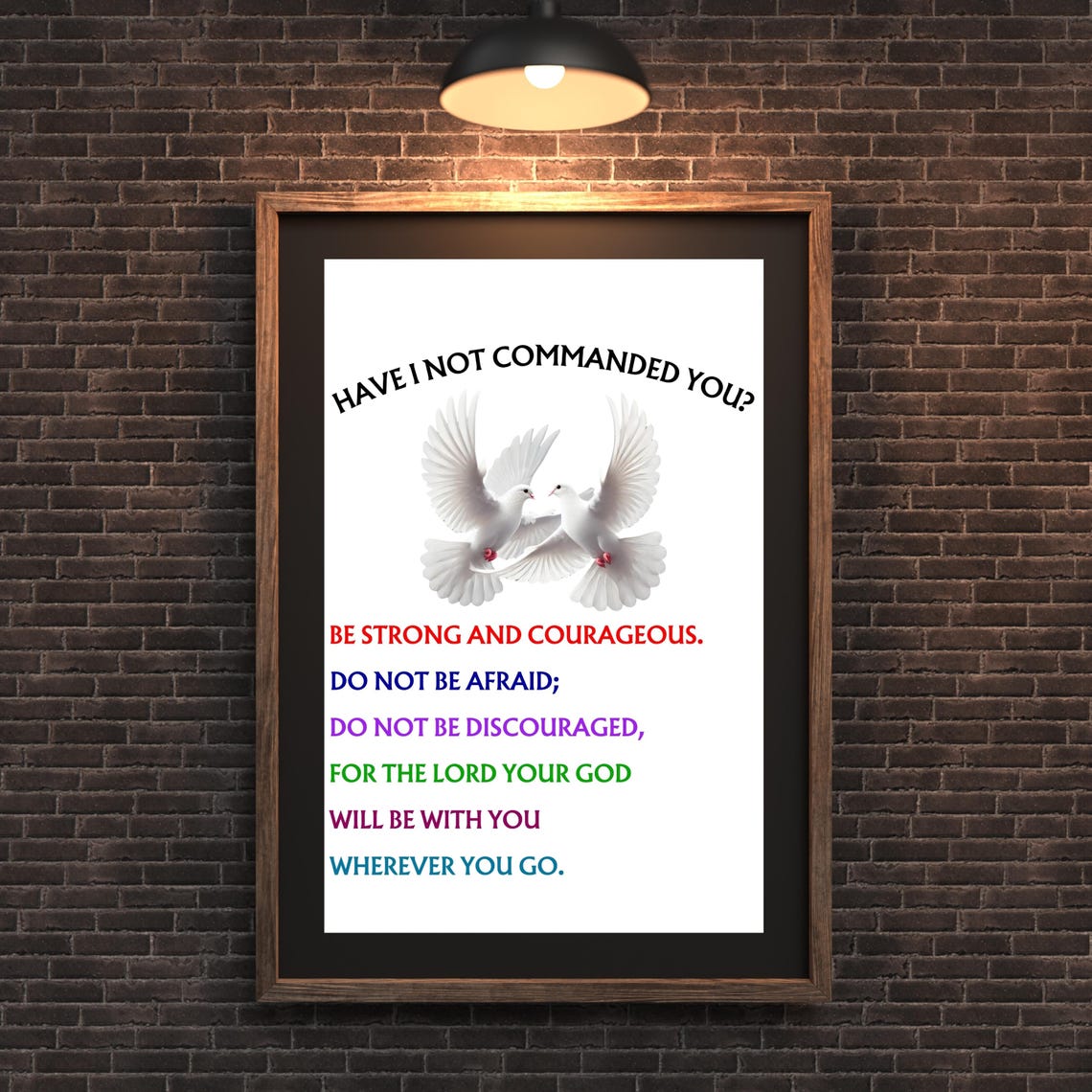 Be Strong And Courageous Joshua 19 White Dove Bible Verse Poster - Image 2