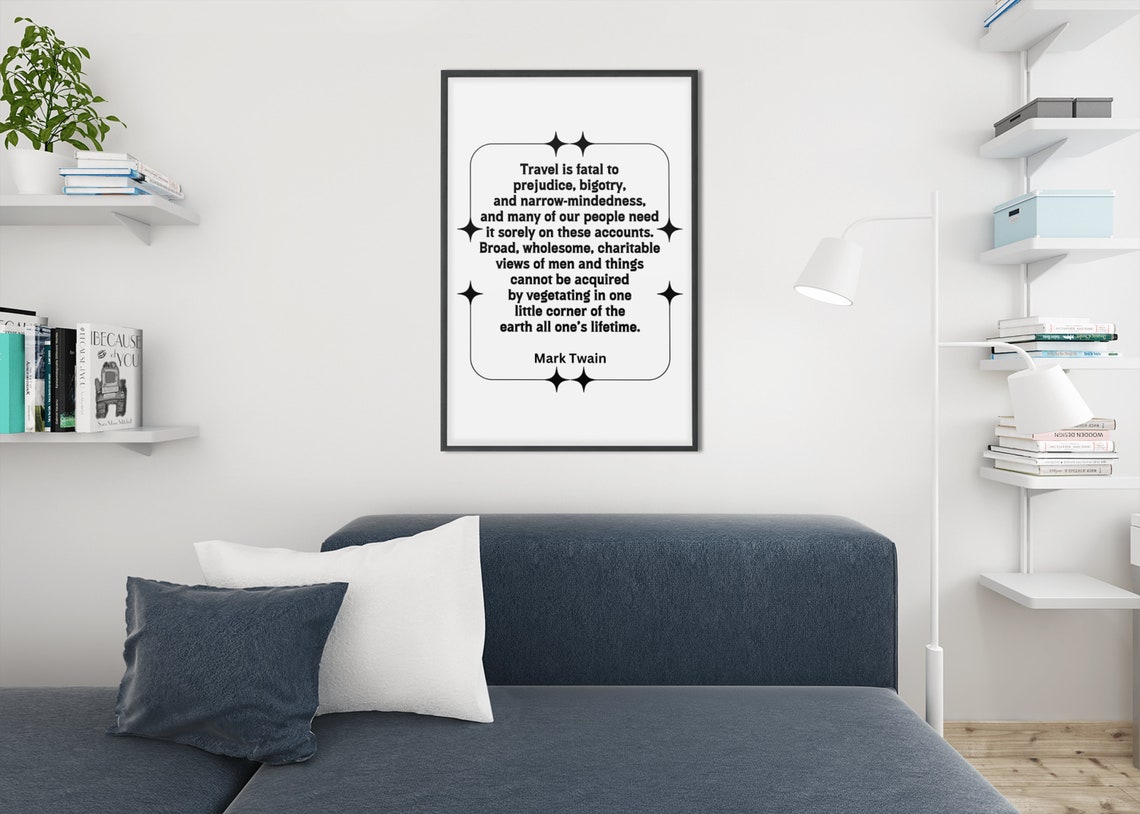 Mark Twain Travel Quote Star Border Office Study Wall Poster - Image 8