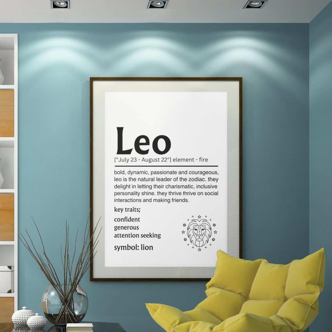 Leo Zodiac Dictionary Definition Poster July August Fire Lion Sign