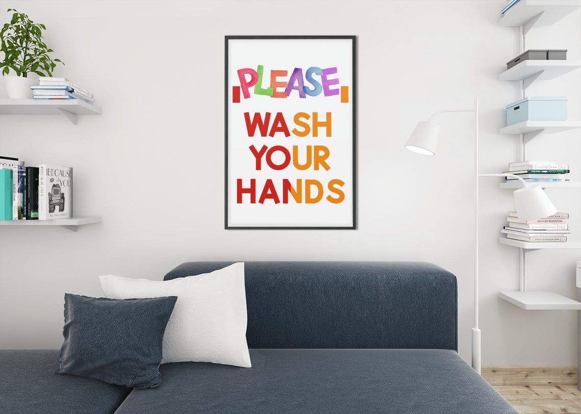 Please Wash Your Hands Rainbow Watercolor Kids Bathroom Poster - Image 7