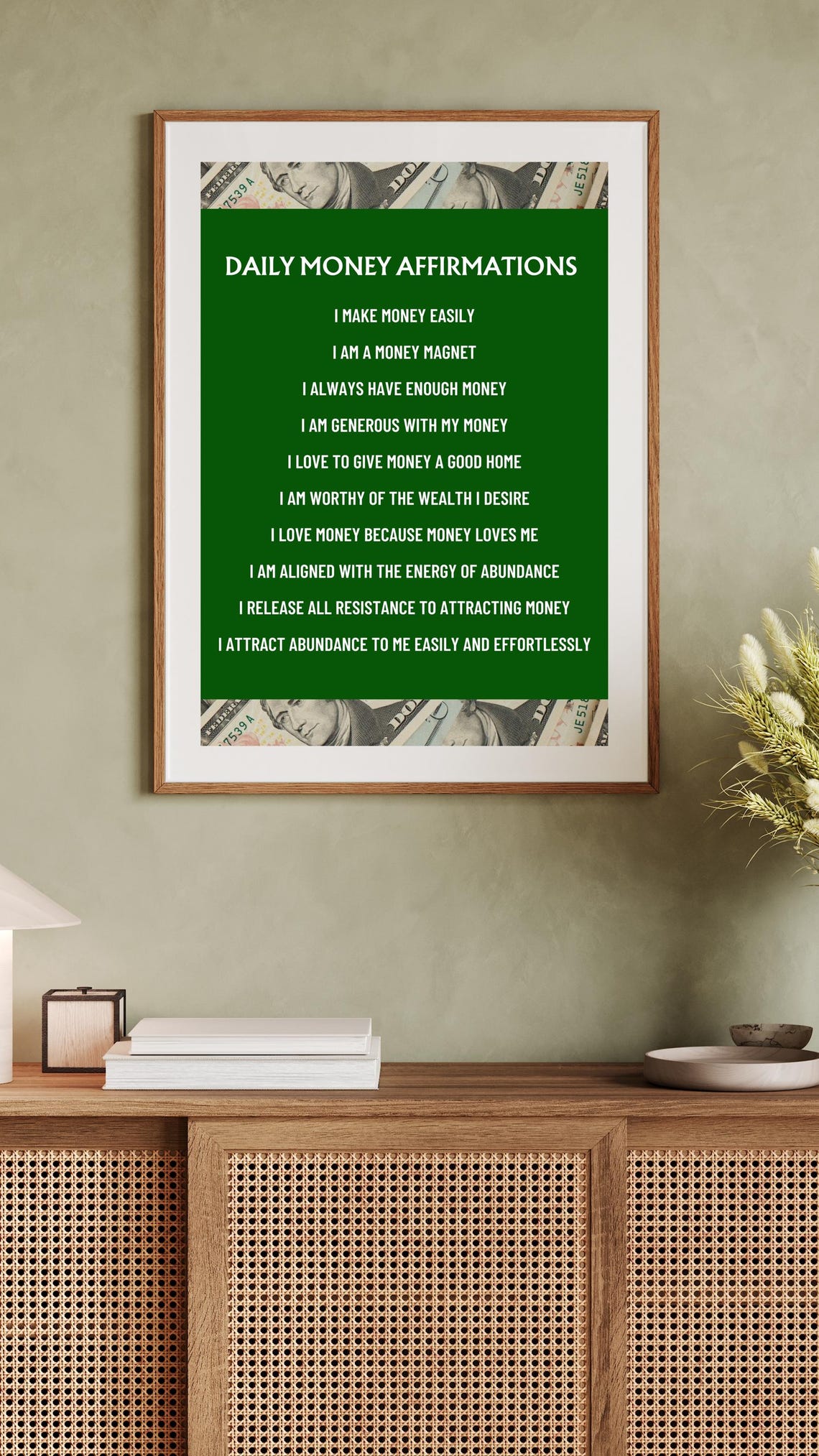 Daily Money Affirmations Abundance Wealth Mindset Green Poster - Image 6