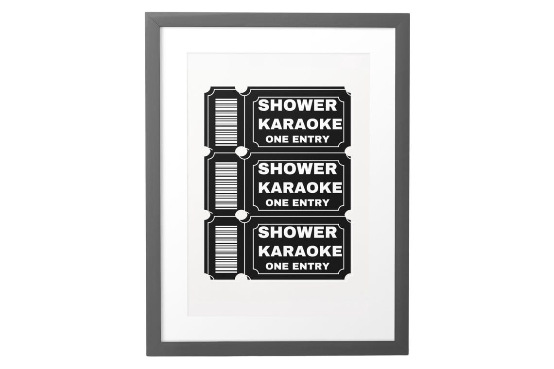 Shower Karaoke Ticket Black White Bathroom Funny Music Gift Poster