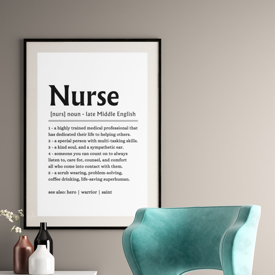 Nurse Definition Appreciation Hero Gift Medical Thank You Quote Poster - Image 5