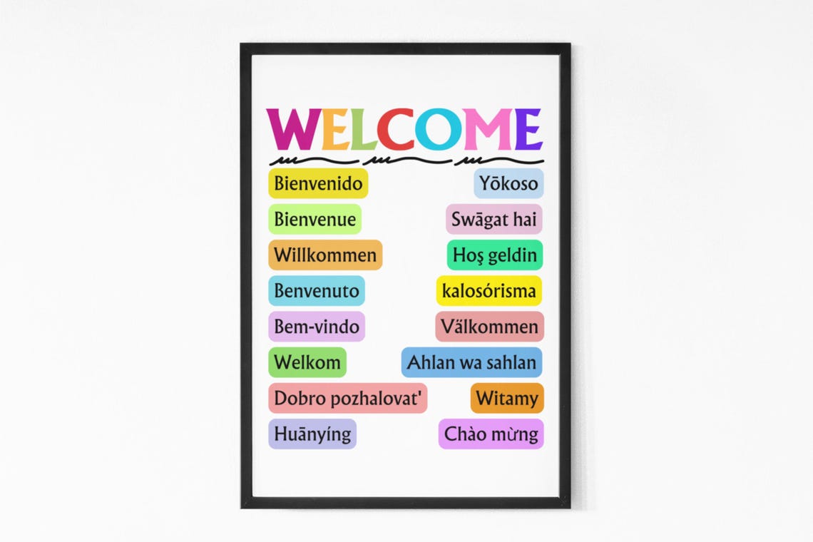 Welcome in Many Languages Colorful Home Entryway Sign Poster