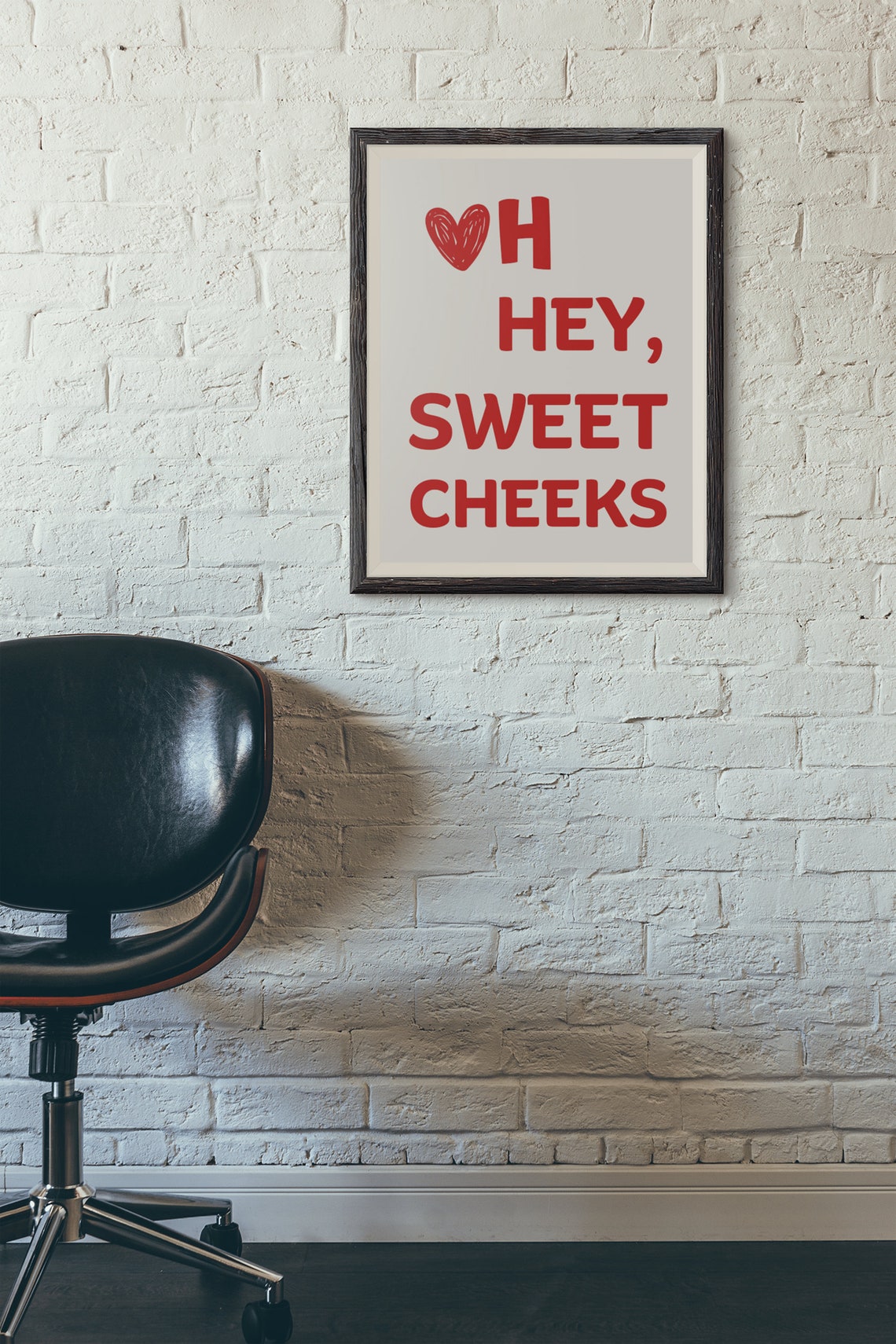 Oh Hey Sweet Cheeks Red Heart Fun Typography Nursery Bathroom Poster - Image 3