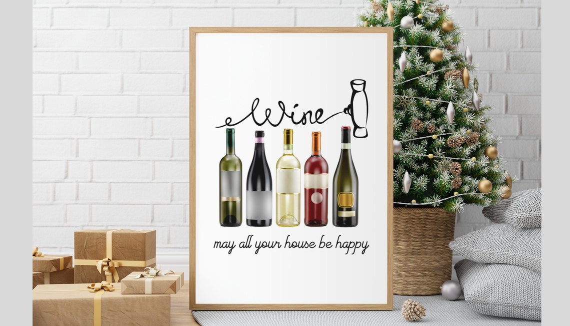 Wine Bottles Illustration May All Your House Be Happy Poster - Image 3