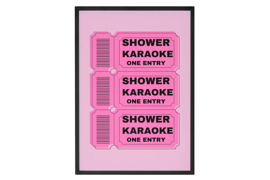 Shower Karaoke Ticket Hot Pink Bathroom Funny Singing Gift Poster