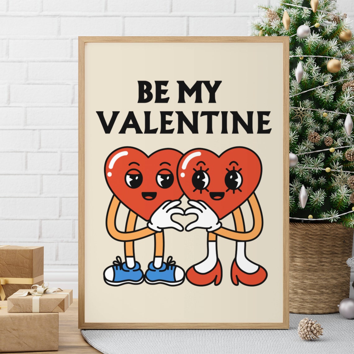 Be My Valentine Cute Retro Cartoon Heart Couple Valentine Poster - Image 6