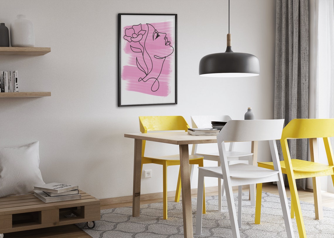 Pink Watercolor Woman Face Line Art Floral Blush Wall Poster - Image 6