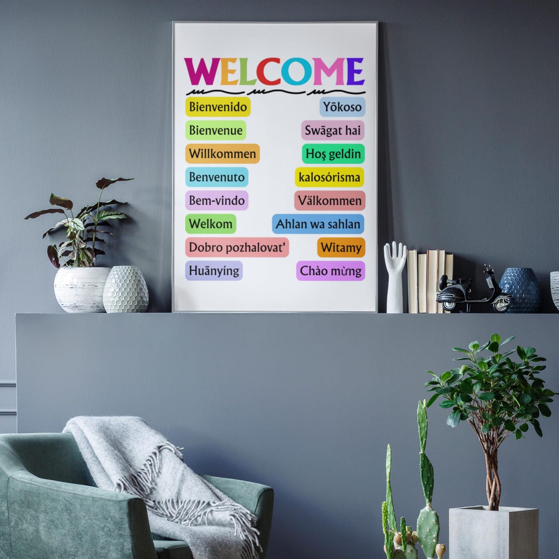 Welcome in Many Languages Colorful Home Entryway Sign Poster - Image 2