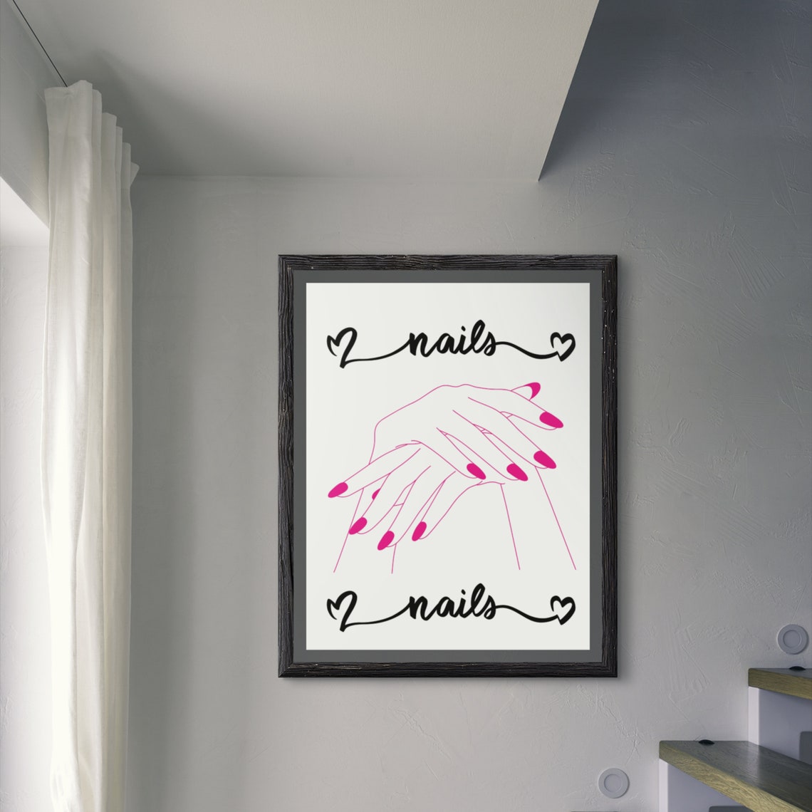 Nails Script Heart Line Art Hands Pink Manicure Salon Decor Poster - Image 7