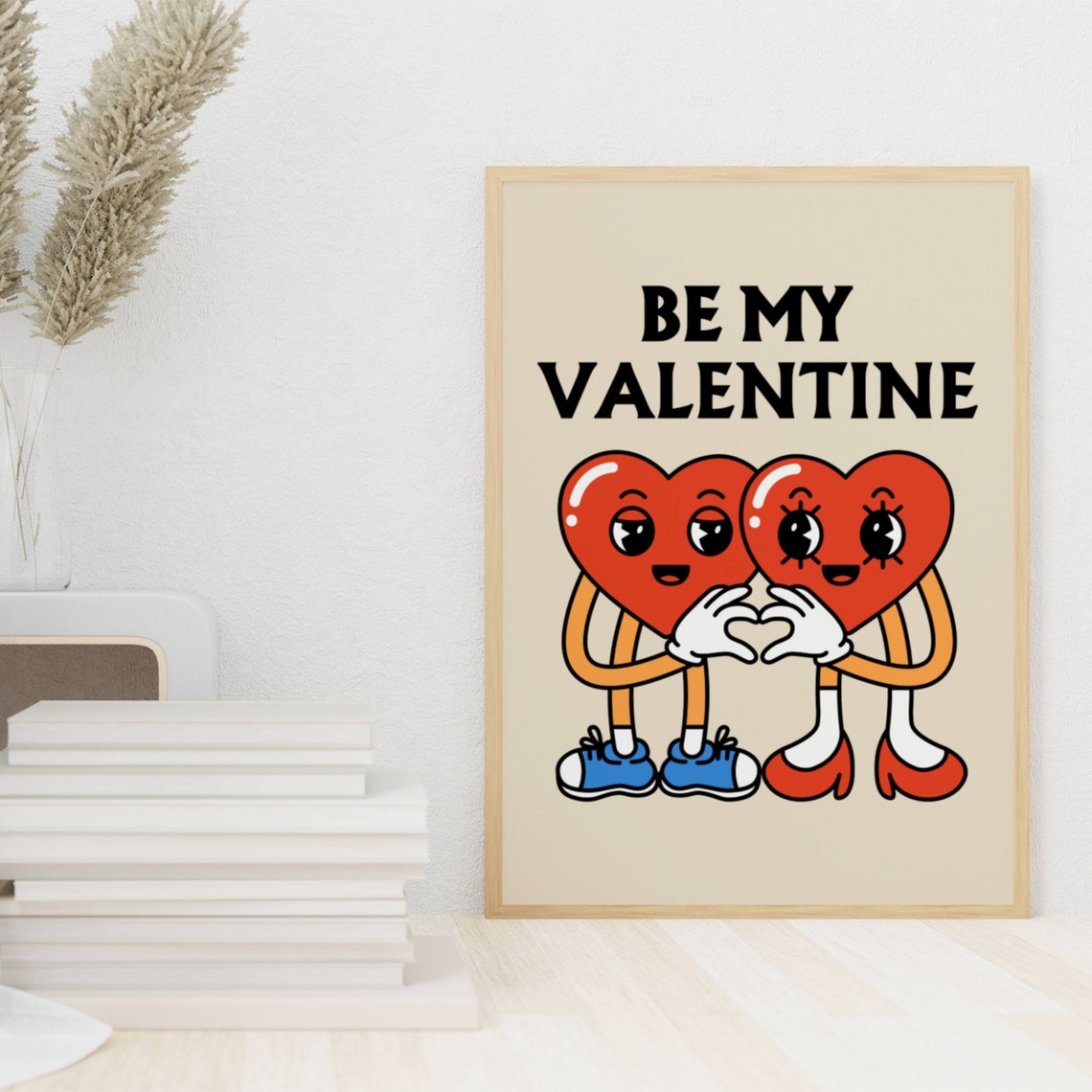 Be My Valentine Cute Retro Cartoon Heart Couple Valentine Poster - Image 8