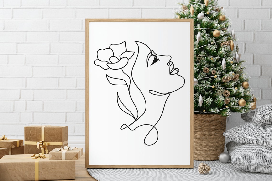 Woman Face One Line Drawing Flower Minimalist Floral Art Poster - Image 3