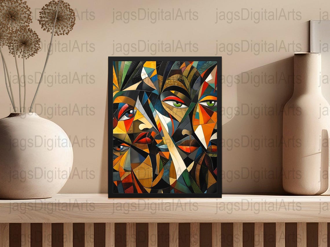 Cubist Geometric Faces Bold Color Mosaic Abstract Composition Poster - Image 2