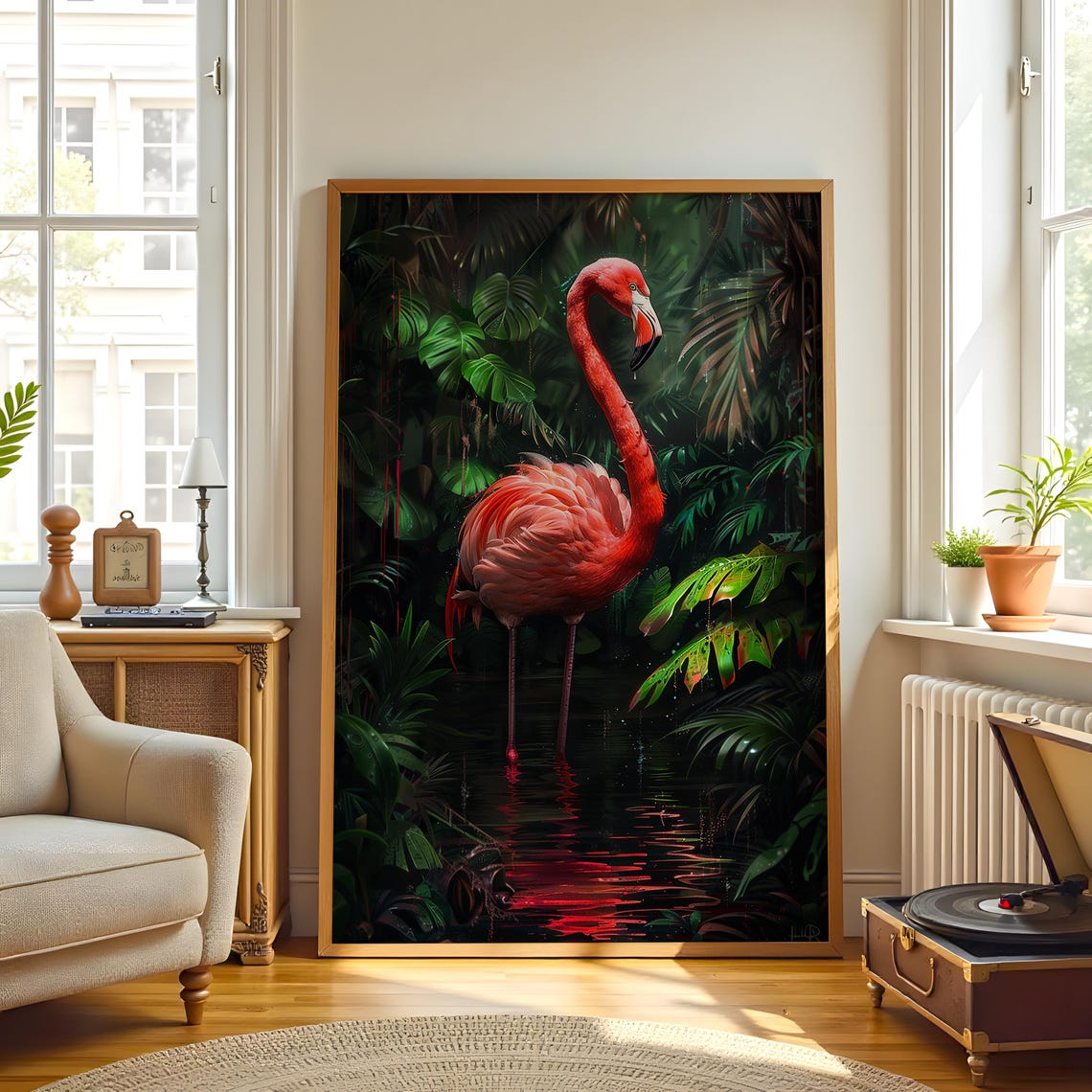 Tropical Flamingo Jungle Lagoon Vibrant Exotic Wildlife Poster - Image 3