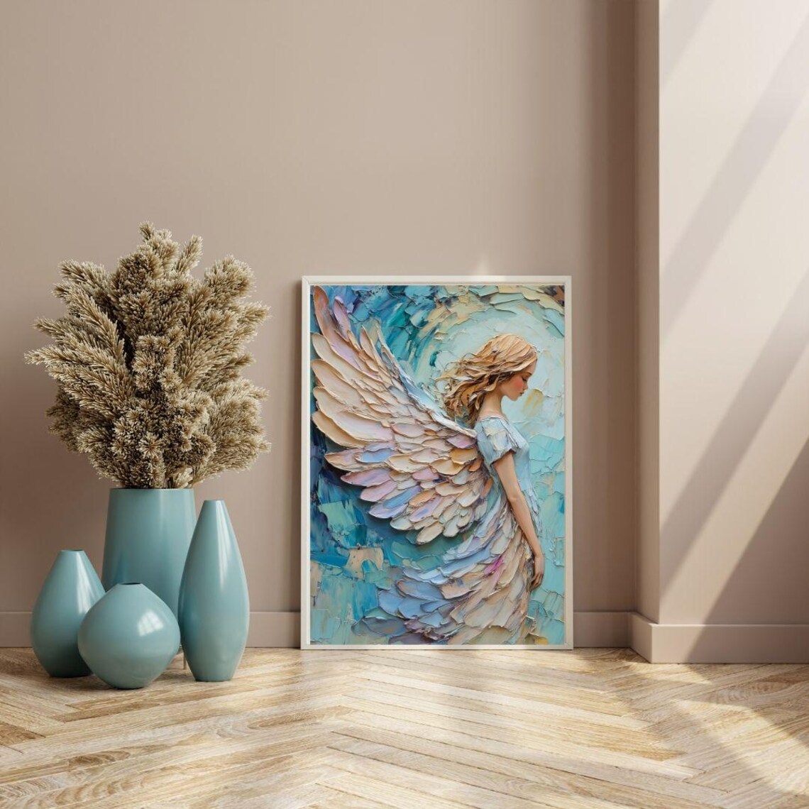 Ethereal Angel Pastel Wings Impasto Texture Spiritual Serene Print
