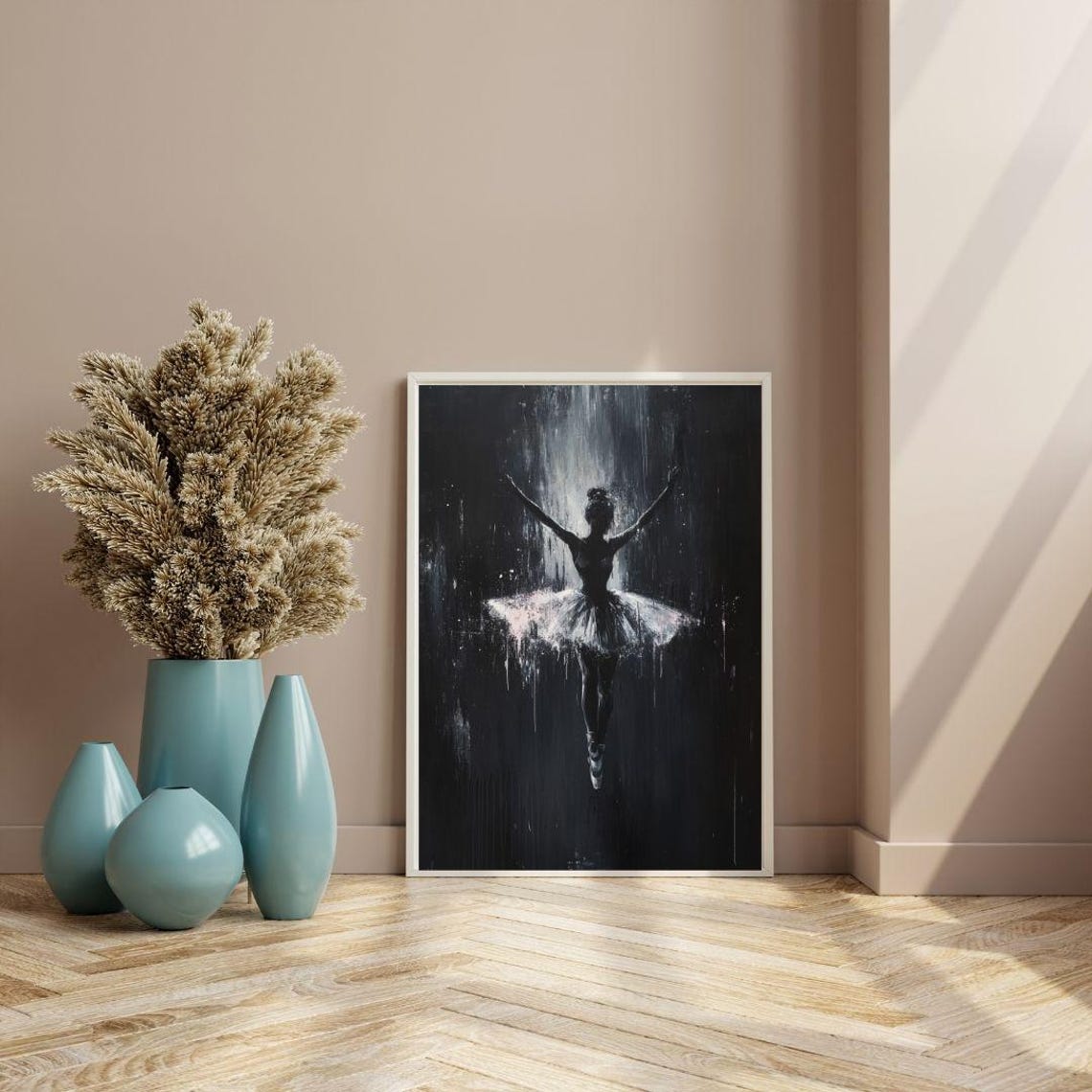 Black White Ballerina Silhouette Tutu Dramatic Dance Art Poster - Image 3