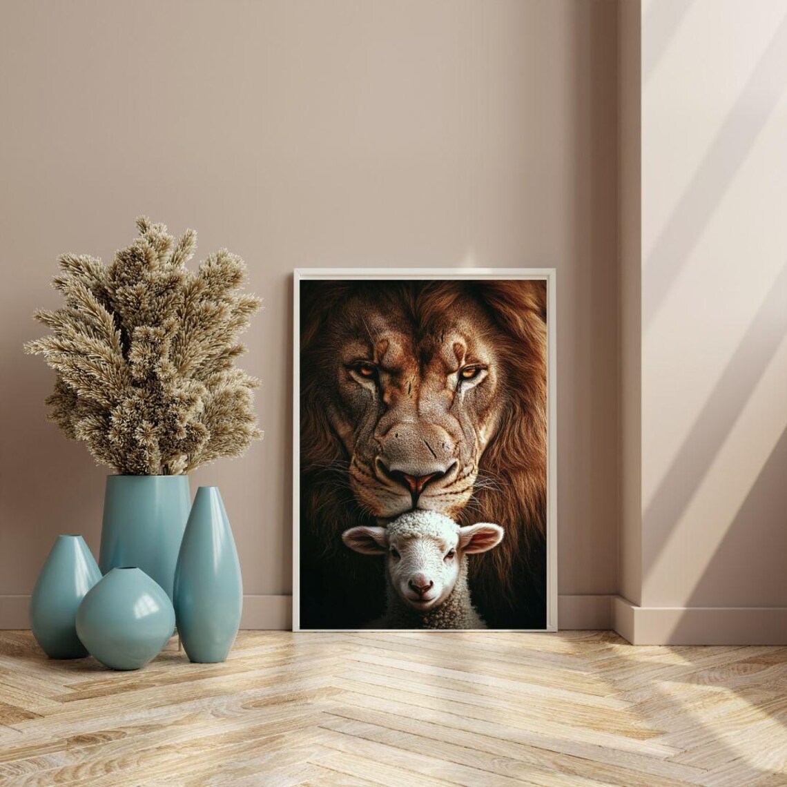 Lion And Lamb Print Gentle Guardian Strength Innocence Symbolic Art Poster - Image 3