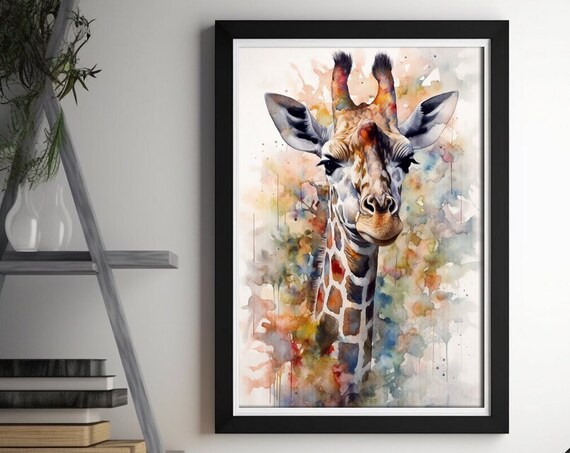 Giraffe Head Portrait Watercolor Safari Wildlife Painting Poster