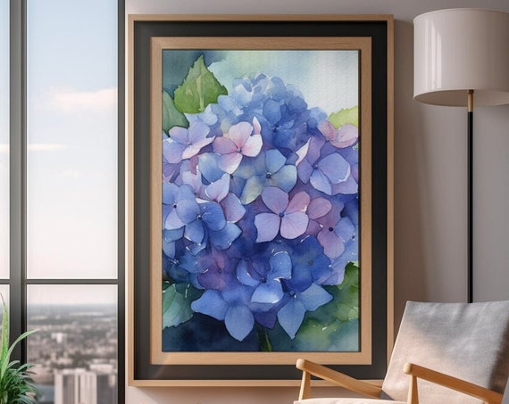 Hydrangea Watercolor Art Print, Botanical Flower Study