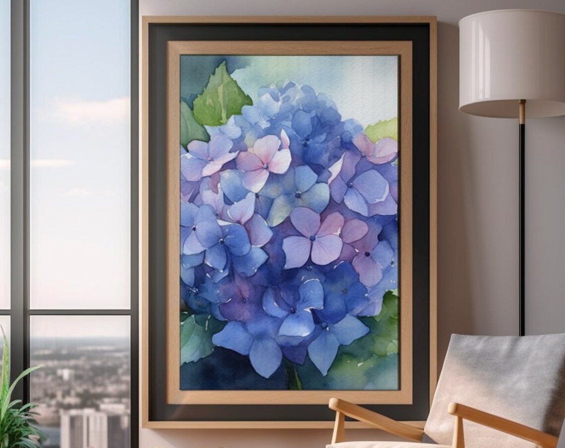 Hydrangea Watercolor Art Print, Botanical Flower Study