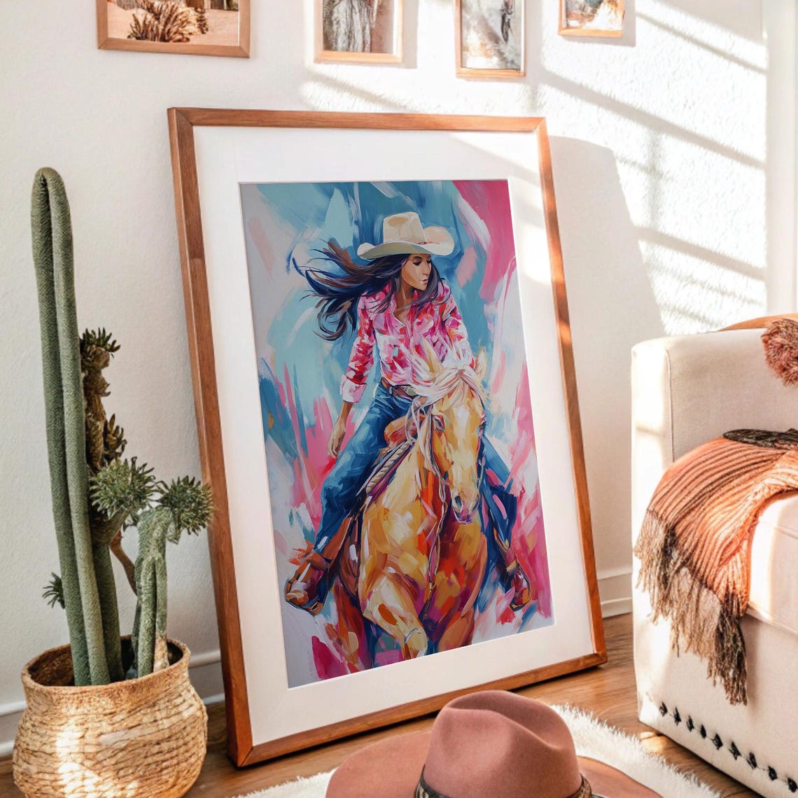 Cowgirl Riding Horse, Art Print