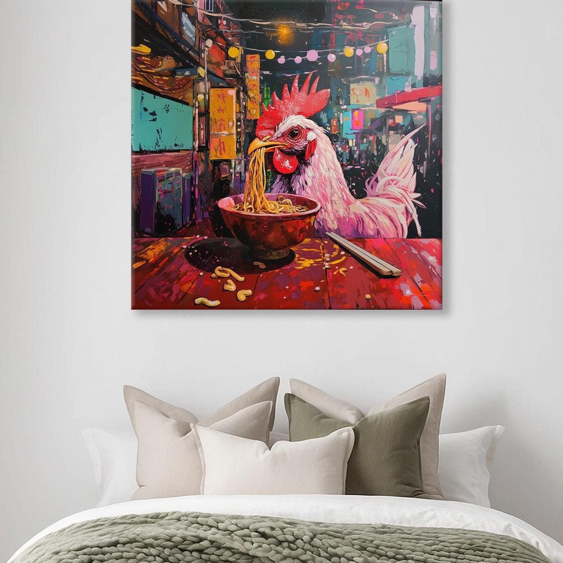 Maximalist Eclectic Ramen Chicken Print Bold Altered Animal Portrait Fantasy Fun Colorful Renaissance Rustic Art