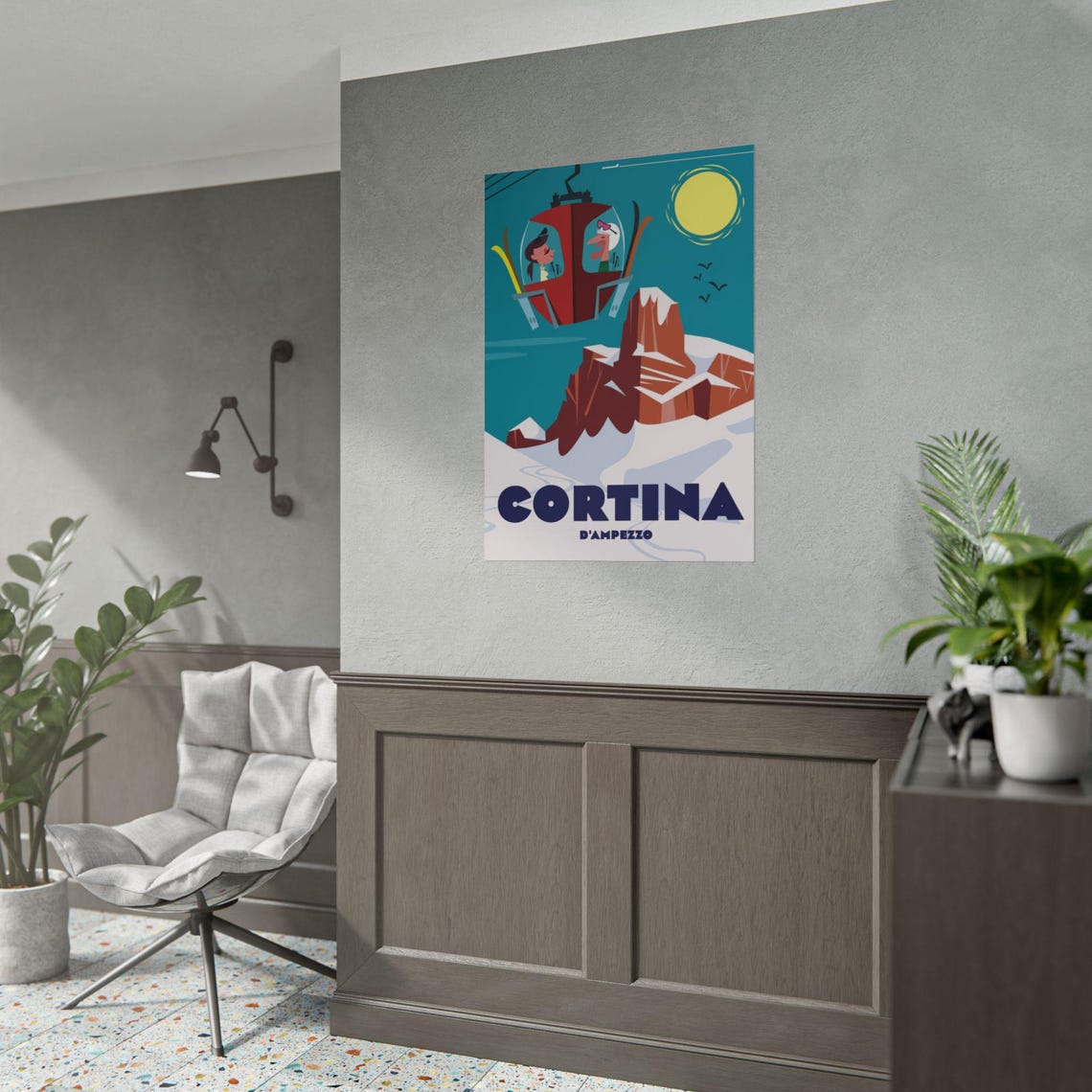 Cortina d'Ampezzo Ski Cable Car Above Dolomites Travel Poster - Image 3