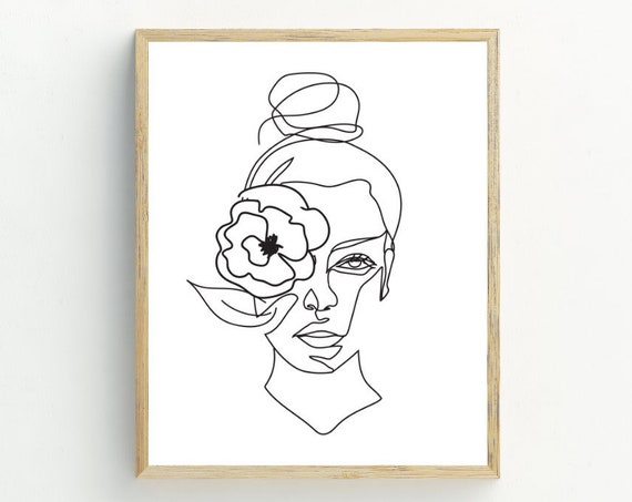 Woman Line Art Print, Abstract Black and White