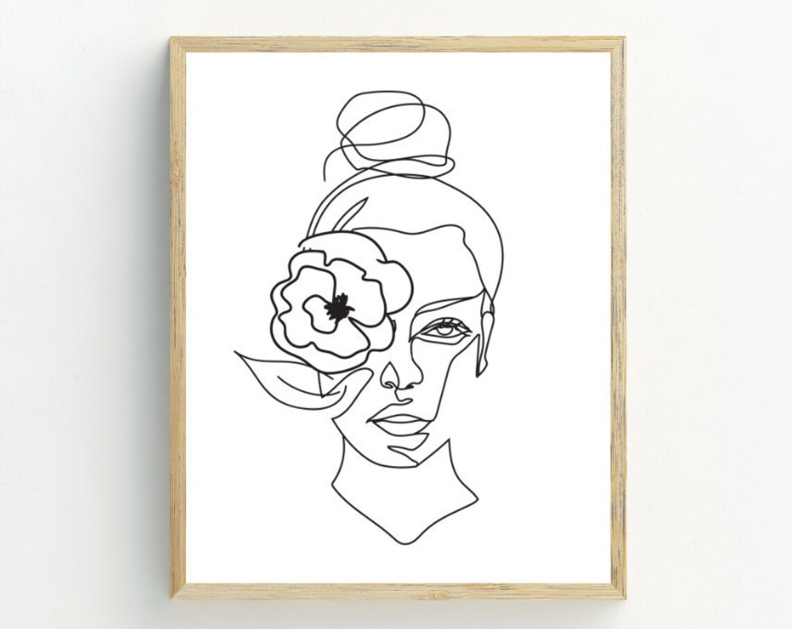 Woman Line Art Print, Abstract Black and White